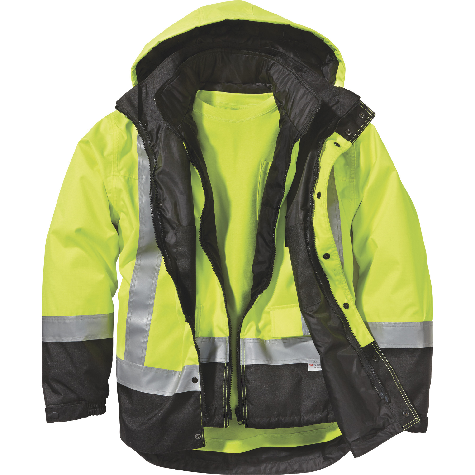Work King Men's Class 3 High-Visibility 4-in-1 Parka with Reflective Material, Lime/Black, XL
